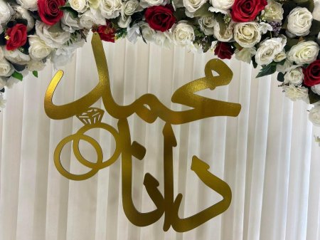 تعليقة اسماء عرسان للكوشة خشب